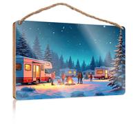 Fall Front Door Decor Winter Camping Under The Stars Wooden Sign Funny Porch Decor Home Hanging Sign(20X30CM)