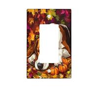 Fall Fun Basset Hound Dog Decorative Switch Cover 1 Gang Single Rocker, Autumn Maple Leaf Pet Wall Plate Cover, Standard Size, Puppy Electrical Faceplate for Bedroom Living Room Decor