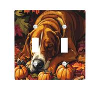Fall Fun Bloodhound Dog Decorative Switch Cover 2 Gang Double Toggle, Autumn Maple Leaf Pet Wall Plate Cover, Standard Size, Puppy Electrical Faceplate for Bedroom Living Room Decor