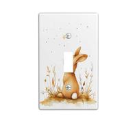 Fall Fun Bunny Decorative Switch Cover 1 Gang Single Toggle, Autumn Wheat Field Harvest Wall Plate Cover, Standard Size, Animal Kid Electrical Faceplate for Bedroom Living Room Decor