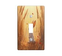 Fall Fun Bunny Decorative Switch Cover 1 Gang Single Toggle, Oil Painting Wheat Scenic Wall Plate Cover, Standard Size, Autumn Animal Electrical Faceplate for Bedroom Living Room Decor