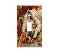 Fall Fun Cairn Terrier Dog Decorative Switch Cover 1 Gang Single Toggle, Autumn Maple Leaf Pet Switchcover Wall Plate, Puppy Electrical Faceplate for Bedroom Living Room Decor