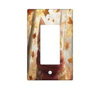 Fall Fun Cat Decorative Switch Cover 1 Gang Single Rocker, Autumn Forest Maple Leaf Switchcover Wall Plate, Anime Animal Electrical Faceplate for Bedroom Living Room Decor