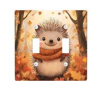 Fall Fun Hedgehog Decorative Switch Cover 2 Gang Double Toggle, Autumn Forest Maple Leaf Wall Plate Cover, Standard Size, Anime Animal Electrical Faceplate for Bedroom Living Room Decor