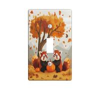 Fall Fun Red Panda Decorative Switch Cover 1 Gang Single Toggle, Autumn Tree Maple Leaf Wall Plate Cover, Standard Size, Animal Kid Electrical Faceplate for Bedroom Living Room Decor