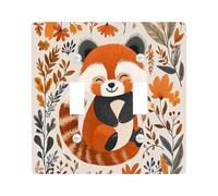 Fall Fun Red Panda Decorative Switch Cover 2 Gang Double Toggle, Autumn Woodland Wall Plate Cover, Standard Size, Animal Kid Vintage Electrical Faceplate for Bedroom Living Room Decor