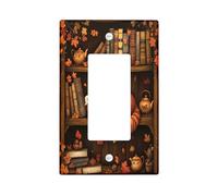 Fall Fun Red Panda Switch Cover Wall Plate 1 Gang Single Rocker, Autumn Maple Leaves Books Tea Electrical Faceplate for Bedroom Bathroom Decor, Animal Standard Size Switchplate