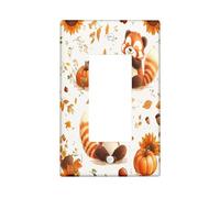 Fall Fun Red Panda Switch Cover Wall Plate 1 Gang Single Rocker, Autumn Pumpkin Sunflower Electrical Faceplate for Bedroom Bathroom Decor, Animal Kid Standard Size Switchplate