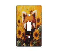 Fall Fun Red Panda Switch Cover Wall Plate 1 Gang Single Toggle, Autumn Oil Painting Sunflower Electrical Faceplate for Bedroom Bathroom Decor, Animal Standard Size Switchplate