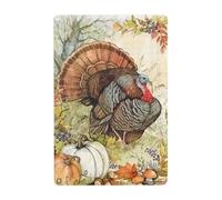 Fall Funny Turkey Garden Creative Metal Tin Sign Poster Plaque Wrought Iron Painting Gift, Autumn Home Wall Decor Sign Gift for Family and Friends, Birthday Holiday Gift 12x16 inhces