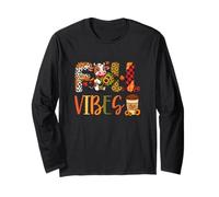 Fall Funny Vibes Thanksgiving Cow Flowers Leopard Farmer Long Sleeve T-Shirt