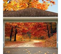 Fall Garage Door Cover Banner 7x16ft Autumn Red Maple Leaves Forest Nature Scenery Thanksgiving Garage Door Cover Decorations Autumn Landscape Party Banner Holiday Outdoor Photo Props