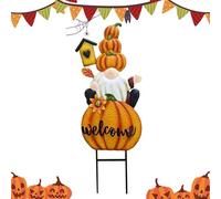 Fall Garden Stakes,Pumpkin Gnome Witch Metal Halloween Lawn Stakes | Holiday Favor Fall Dwarf Decor Outdoor for Halloween Autumn Fall Home Lawn Garden Yard