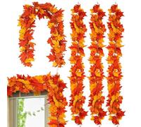 Fall Garland - 4PCS Silk Realistic Maple Leaf Natural Length | Autumn Fall Maple Leaf Garlaand Artificial Autumn Foliage Garland Rustic Harvest Vine | Warm Seasonal Decoration For Display Use
