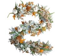 Fall Garland 6ft - Pumpkin Maple Leaf Berry Wreath, Thanksgiving Decor
