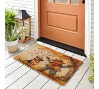 Fall German Shepherd Dog Front Black Door Mat Outside Inside Entrance 29 * 17, Autumn Scarecrow Leaf Outdoor Indoor Washable Doormat, Small Puppy Shoes Off Doormat for Patio Interior Garage