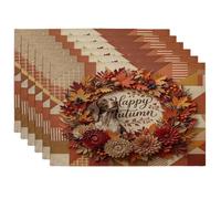 Fall German Shorthaired Pointer Dog Placemats Set of 6, 12x18 Inch, Holiday Floral Leaf 6Pcs Seasonal Table Mats for Dinning, Autumn Holiday Home Kitchen Decor