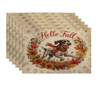 Fall German Wirehaired Pointer Dog Placemats Set of 6, 12x18 Inch, Holiday Cute Vintage 6Pcs Seasonal Table Mats for Dinning, Autumn Holiday Home Kitchen Decor