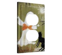 Fall Ghost Cat Light Switch Cover Plates, Olive Green Fall Decoration, Vintage Wall Accents, Thermoplastic Wall Plates, Single Size Duplex Plug
