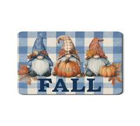 Fall Gnome Dish Drying Mats For Kitchen Counter, Blue Checkered Absorbent Rubber Dish Drainer Rack Mat, Autumn Cozy Drying Pad For Kitchen Counter Decor 12x20 Inch
