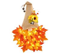 Fall Gnome Wreath - Rustic Farmhouse Door Hanger With LED String Lights | A
