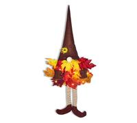 Fall Gnome Wreaths, Fall Garland Gnome Door Hanging Wreaths with Maple Leaves ang LED String Lights, Artificial Maple Leaves Wreath for Autumn Harvest Thanksgiving Home Indoor Outdoor Decoration