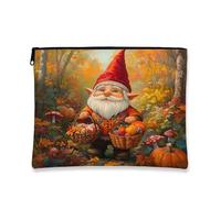 Fall Gnomes Mushroom Makeup Bag, Autumn Forest Harvest Printed Cosmetic Travel Pouch for Women Girls, Country Portable Small Canvas Zipper Organizer 7x9 Inch