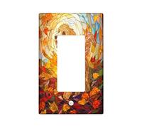 Fall Golden Doodle Dog Decorative Light Switch Cover Plate 1 Gang Single Rocker, Autumn Stained Glass Electrical Faceplate for Kitchen Bathroom, Pet Switchcover Decor