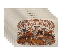 Fall Greyhound Dog Placemats Set of 6, 12x18 Inch, Autumn Stacked Puppy Weird 6Pcs Table Mats for Home Dinning, Maple Leaf Holiday Party Kitchen Decor