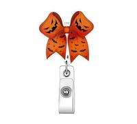 Fall Halloween Badge Reel Orange Bow Retractable Badge Reel Cute Funny Badge Clip Halloween Badge Holder with Retractable Clip, ID Card Holder for Nurse Doctor Medical Teacher Student Office Worker