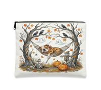 Fall Halloween Bulldog Dog Makeup Bag 7x9 Inch for Travel Pouch, Scary Fun Ghost Skeleton Toiletry Cosmetic Pouch for Women, Spooky Portable Canvas Zipper Organizer