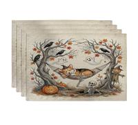 Fall Halloween Corgi Dog Placemats Set of 4, 12x18 Inch, Scary Fun Ghost Skeleton 4Pcs Table Mats for Dinning, Spooky Holiday Home Kitchen Decor