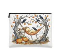 Fall Halloween Duck Makeup Bag 7x9 Inch for Travel Pouch, Scary Fun Creepy Ghost Skeleton Toiletry Cosmetic Pouch for Women, Spooky Portable Canvas Zipper Organizer