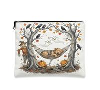 Fall Halloween Norfolk Terrier Dog Makeup Bag 7x9 Inch for Travel Pouch, Scary Fun Ghost Skeleton Toiletry Cosmetic Pouch for Women, Spooky Portable Canvas Zipper Organizer