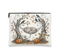 Fall Halloween Persians Cat Makeup Bag 7x9 Inch for Travel Pouch, Scary Fun Ghost Skeleton Toiletry Cosmetic Pouch for Women, Spooky Portable Canvas Zipper Organizer