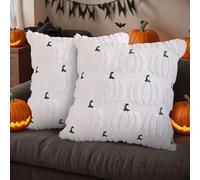 Fall & Halloween Pumpkin Pillow Case - Single-Side Embroidery, Soft Faux Cover, Farmhouse Halloween Thanksgiving Living Room Sofa/Couch Decor (1, E)