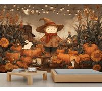 Fall Halloween Wallpaper Autumn Pumpkin Festival Harvest Wall Mural Farmhouse Country Rustic Office Wallpaper Thanksgiving Kids Wall Paper for Bedroom Living Room Mural Decor 150X105cm