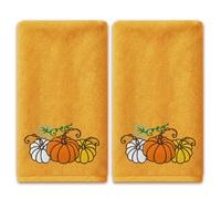 Fall Hand Towels Cotton Embroidered Sets of 2 - Fall Kitchen Towels Bathroom - Fall Pumpkins Dish Towels Tea Dishcloths - Holiday Decorative Autumn Thanksgiving Farmhouse Hostess Housewarming Gifts