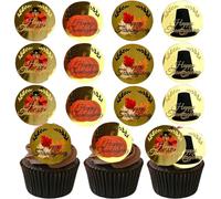 Fall Happy Thanksgiving Cupcake Topper Decorations Mirror Pumpkin Turkey Maple Leaf Autumn Harvest Cake Food Acrylic Accessory Thanksgiving Day Party Supplies