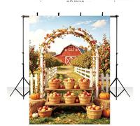 Fall Harvest Apple Arch Backdrop Rustic Red Barn Orchard Background Pumpkin Autumn Farm Apple Picking Yard Decor for Thanksgiving Party Outdoor Photography Banner (A, 7X5FT)