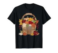 Fall Harvest Basket Patchwork Apples Leaves Value Graphic T-Shirt, Men, Black, M