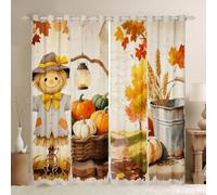 Fall Harvest Blackout Curtains for Kids Bedroom Pumpkin Scarecrow Wheat Window Drapes Country Style Thanksgiving Window Treatment Orange Green Silvery Windows Curtains 2 Panel Sets 46" Wx54" L