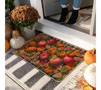 Fall Harvest Doormat, Red Apples & Pumpkins Indoor Outdoor Entrance Seasonal Decor, Rubber Waterproof Non-Slip Dust Absorbent Mat, Easy Clean 29x17 Inch