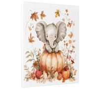 Fall Harvest Elephants Canvas Art Wall Decor for Living Room, 1 Piece Autumn Pumpkins Leaf Bathroom Wall Art, Big Small Animal Decorative Bathroom Office Bedroom 8 * 12