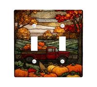 Fall Harvest Light Switch Cover Plate/Outlet Covers, Rustic Autumn Pumpkins and Red Truck Design, Thermoplastic Wall Plates, Standard Size Double Toggle