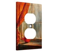Fall Harvest Light Switch Cover Plates, Orange Red Fruits by the Window, Autumn Seasonal Décor, Classic Style, For Home and Kitchen, Thermoplastic Wall Plates, Standard Size Single Duplex Outlet