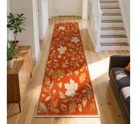 Fall Harvest Long Runner Rug 60x120cm Rustic Orange Pumpkin Leaf Carpet | Rustic Orange White Pumpkin Maple Leaf Floor Carpet Non-Slip Low-Pile Kitchen Mat for Indoor Hallway Bedside Autumn Decor