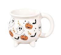 Fall Harvest Mug Halloween Witch Cauldron Ceramic Black | Halloween Cauldron Mug with glowing pumpkin and full moon; 5.71x4.92x4.92 inch ceramic cup; includes one mug; autumn decor
