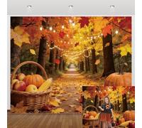 Fall Harvest Photography Backdrop 10x8ft Maple Leaf Forest and Pumpkin Basket Background for Thanksgiving Harvest Party Banner Portrait Photo Booth Studio Prop