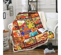 Fall Harvest Pumpkin Blanket, Happy Fall Pumpkins Sunflowers Farm Truck Red Barn Squirrel Autumn Colorful Decoration Throw Blanket Soft Cozy Warm Blanket for Sofa Couch Bed 60"x50", Thanksgiving Gifts